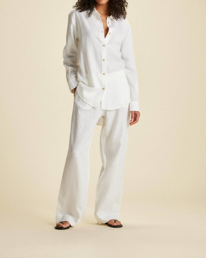 Front of a model wearing a size L London Pj Bottom in White in White by ASCENO. | dia_product_style_image_id:343139